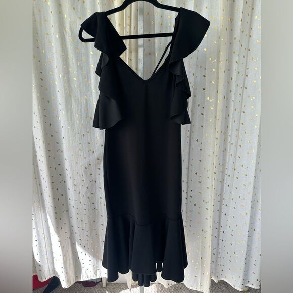 Boohoo Frill Open Back Short Waterfall Flutter Sleeve Flounced Hem Midi Dress 10 - Picture 6 of 10